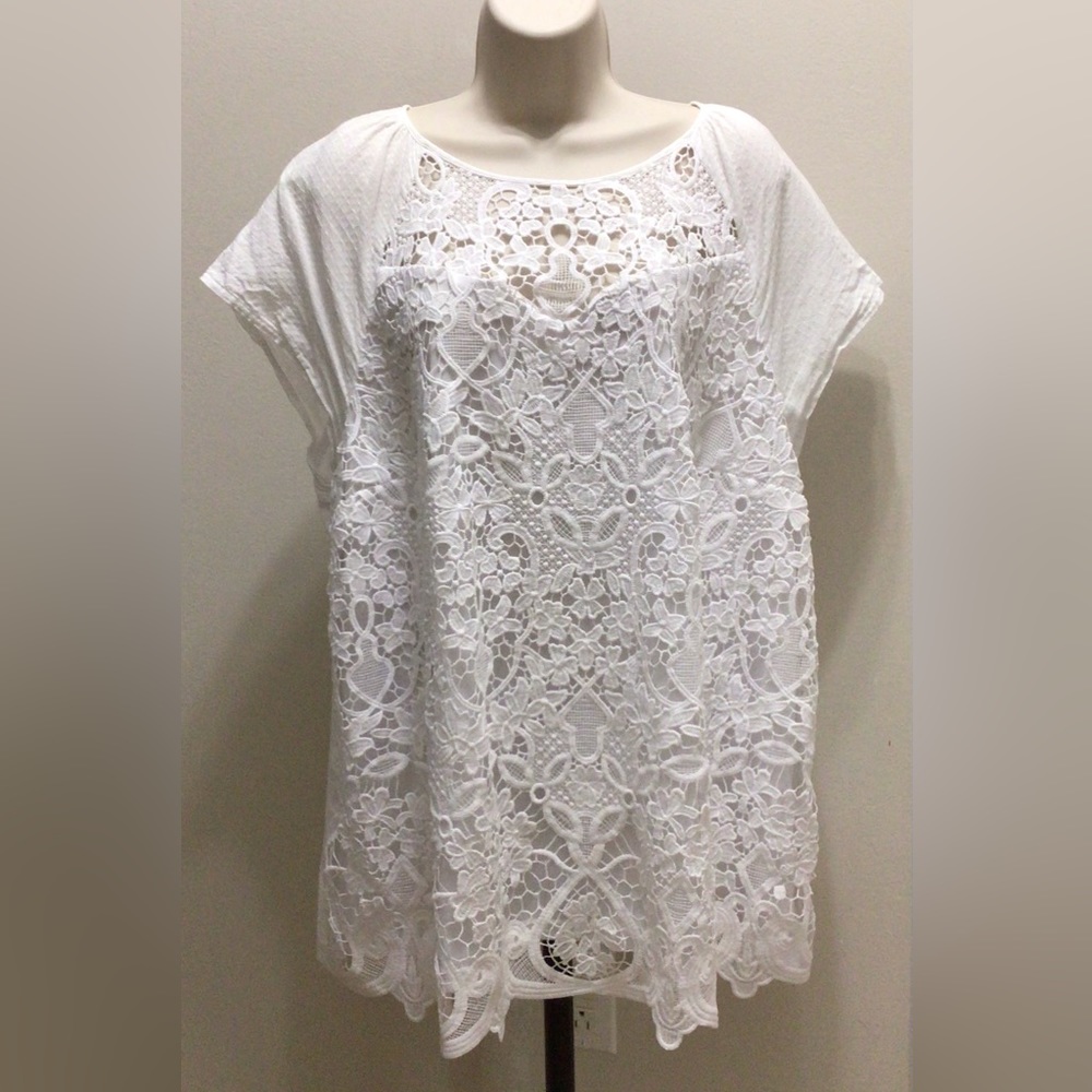 Lane Bryant white crocheted blouse